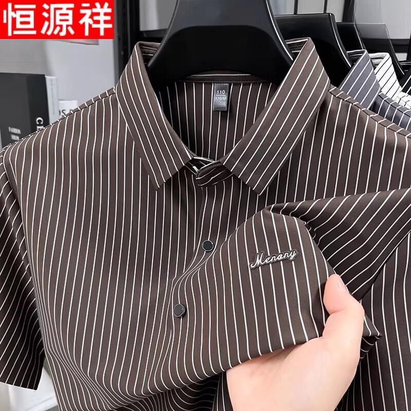 Hengyuanxiang Men's Striped Ice Silk Short-Sleeve Non-Iron Shirt