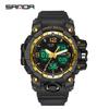 SANDA Women's Trendy LED Dual Display Waterproof Watch with Hourly Chime