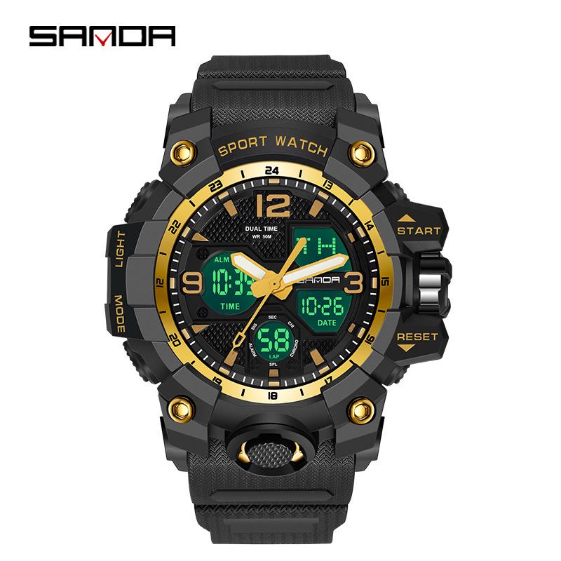 SANDA Women's Trendy LED Dual Display Waterproof Watch with Hourly Chime