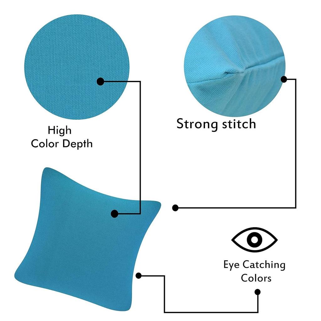 Cotton Canvas Decorative Cushion Covers, (16 X 16 Inch), Set of 5, Sky Blue, 250 TC
