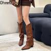Retro Rivet Thick Heel Women Western Cowboy Fashion Slip on Knight Long Booties Autumn Winter De Mujer
