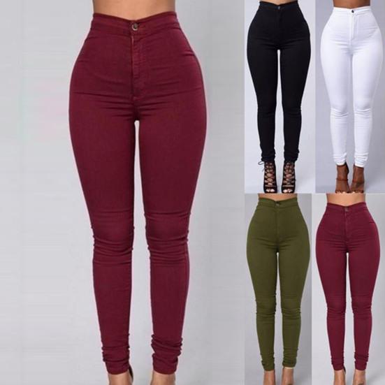 Women Pants Thin High Waist Solid Color Slim Fit Lady Pencil Trousers for Street Wear