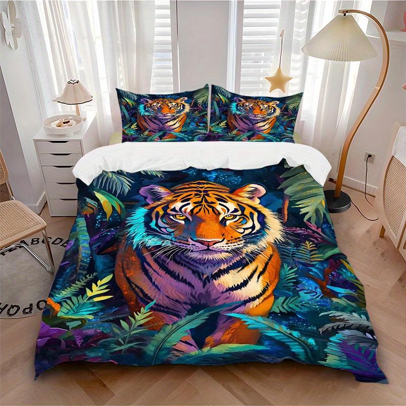 

3pcs Tiger Jungle Bedding Cover Set, Fashion Classic Popular Print Bedding Set, Soft Comfortable, All Season Use, For Bedroom, Guest Room (1 135x200cm