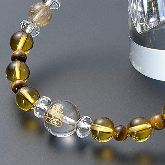 Buddhist Altar Shop Takita Special Selection Prayer Beads Bracelet with Natural Ebisu and Daikokuten 12mm Genuine Rutilated and Eye Inner