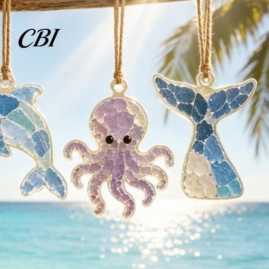 Garden Hanging Ornaments 5Pcs Acrylic Suncatcher Window Hangings, Sea Glass Collage Kit with Birds Farm Animals Marine Creature Decorations