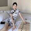 Retro Batik Graffiti Cheongsam Kleid mit Froschknöpfen - Damen Sommer Schlanke Taille Kurzer Rock