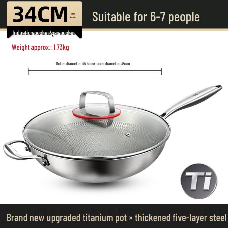 German Fish Scale Hammered Pure Titanium Wok - Uncoated Non-Stick Stir-Fry Pan for Induction Cookers.