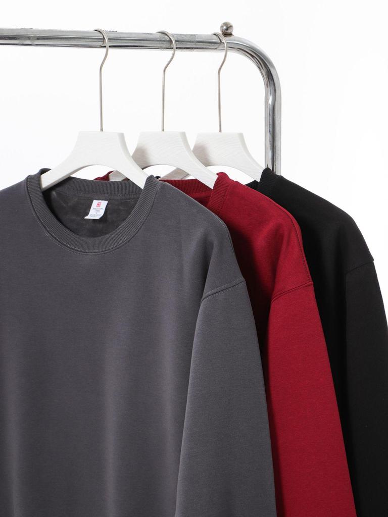400g Silver Fox Fleece Lined Oversized Crew Neck Sweatshirt for Men - American Loose Fit, Drop Shoulder, Solid Color