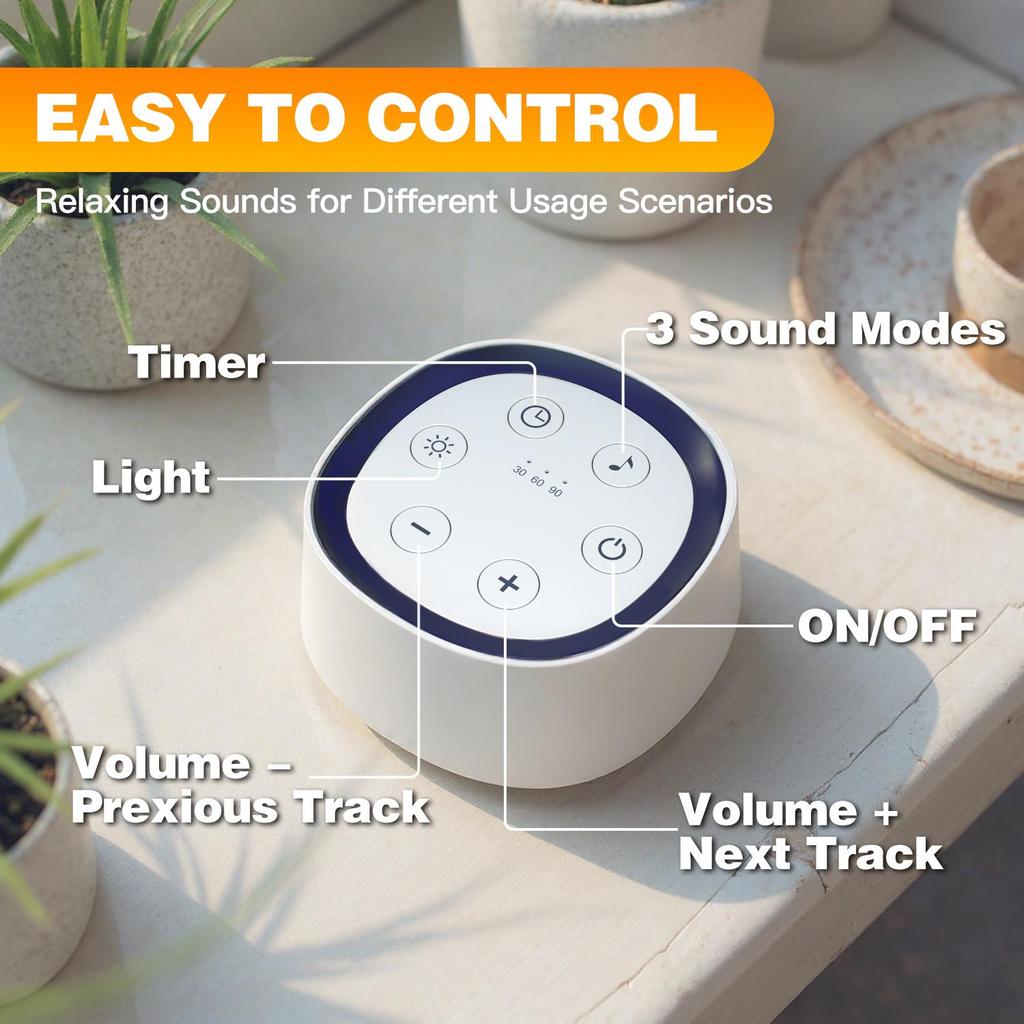 White Noise Machine with 24 Soothing Sounds Night Light Timer Rechargeable Sleep Aid for Babies Kids and Adults