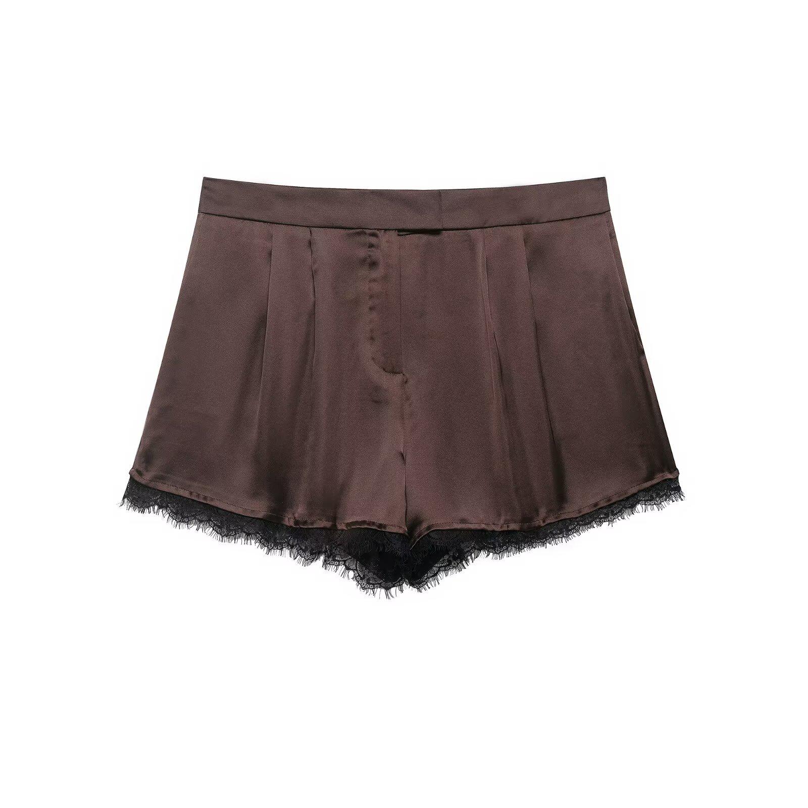 2026 Spring European & American-Style Women s Lace Silk Satin Shorts Medium