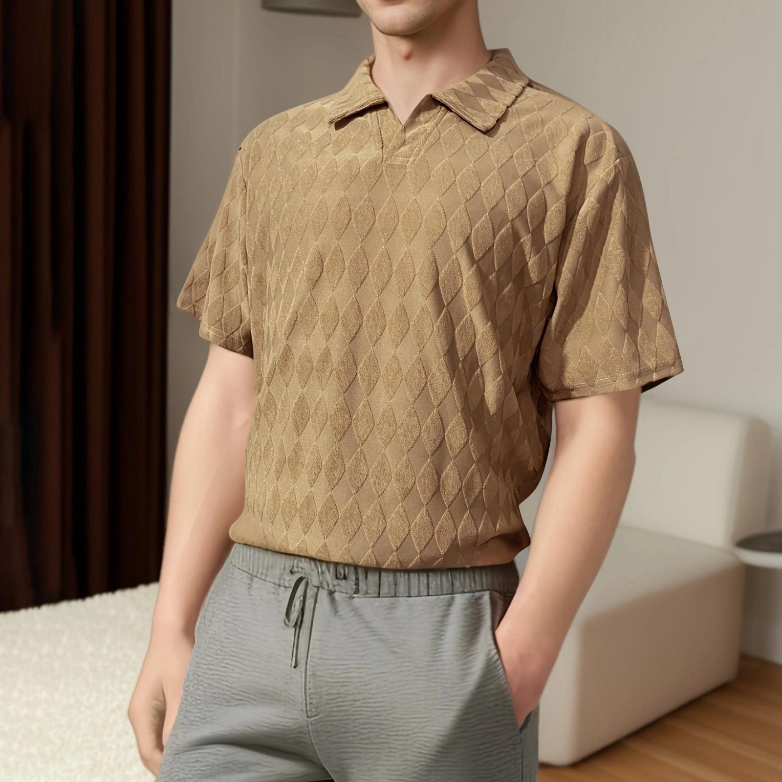 Мужские однотонные топы с V-образным вырезом мужская спортивная рубашка с коротким рукавом M хаки 2298₽