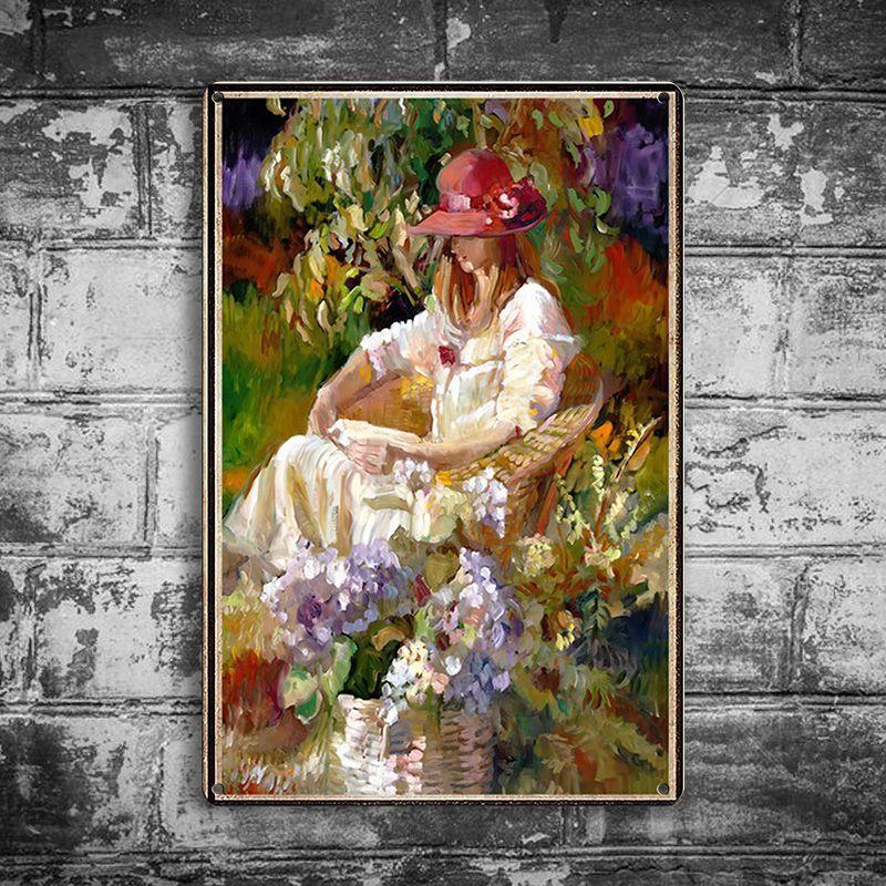 20CM Pastoral Life Artistic Conception Wall Hanging Painting Outdoor Wall Decoration Photography Props Iron Art Old Iron Painting