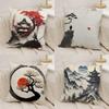 Chinese Ink Painting Style Cushion Cover Silky Short Plush Double-Sided Printed Pillow Case For Sofa All Seasons Home Decor Gift