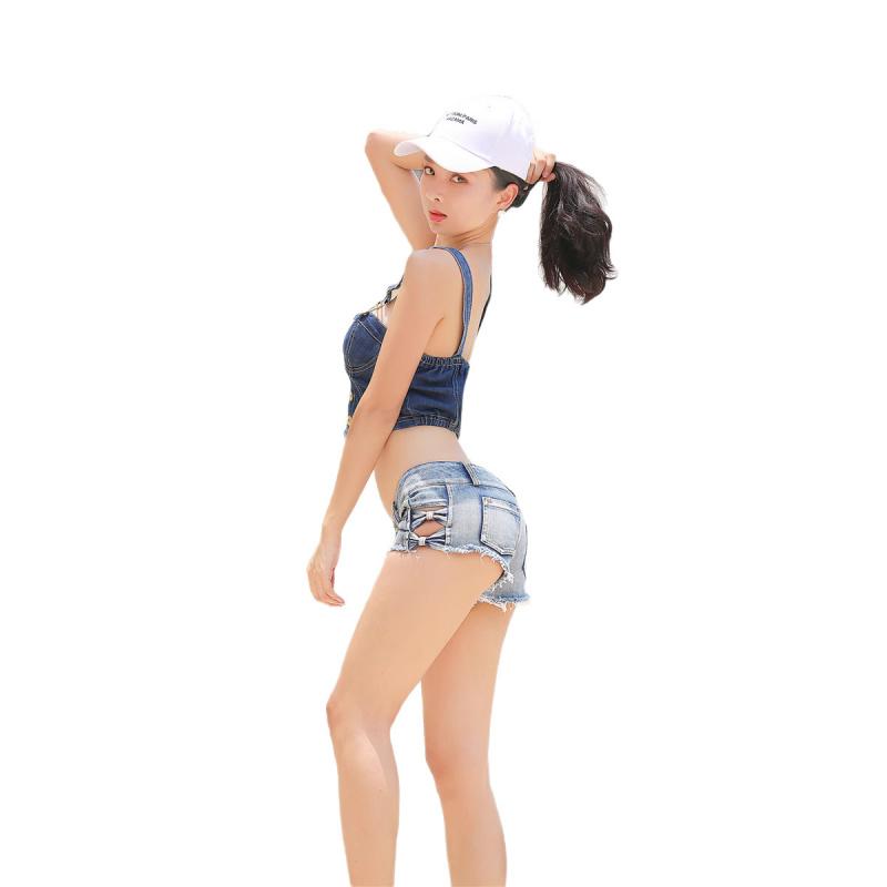 Nuovi pantaloncini di cotone sexy in denim con tagli laterali, pantaloni da donna per discoteca, hot pants ultra-corti da hot girl per pole dance, vita ultra-bassa
