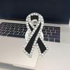 1/3/5Pcs Black Rhinestones Ribbon Brooch Funerals Memorial Pin For Woman Men Suit Dress Shirt Accessories Mourning Badge