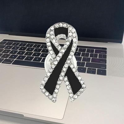 1/3/5Pcs Black Rhinestones Ribbon Brooch Funerals Memorial Pin For Woman Men Suit Dress Shirt Accessories Mourning Badge