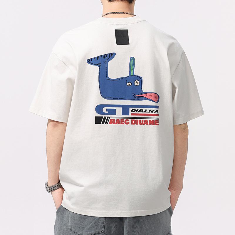 2025 Men's Whale Print Casual Summer T-Shirt - Trendy Short Sleeve Style