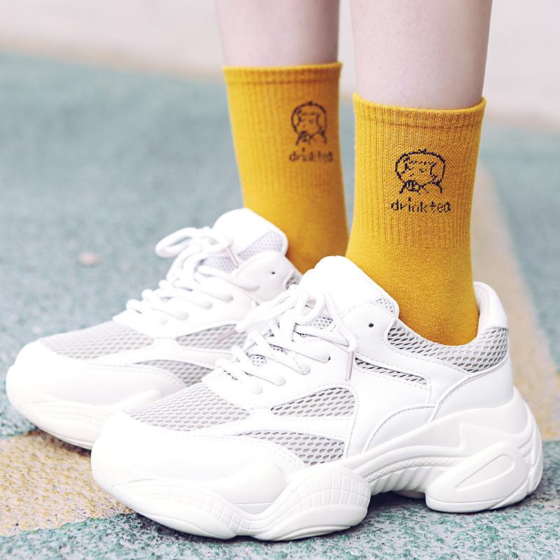 5/10 Pairs Comfortable Casual Spring Autumn Socks for Women: Cute Mid Calf Socks Cotton Socks with Heat Pressed College Style Long Socks for Girls