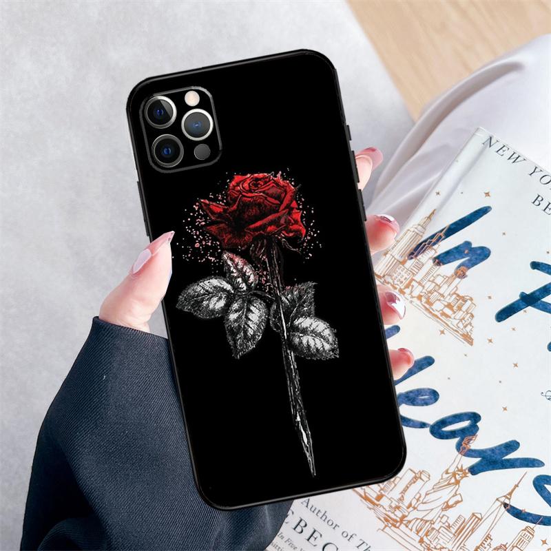 

Bright Red Roses Flowers Phone Case For iPhone 16 15 Pro Max 11 12 13 Mini 14 Pro Max XR 15 16 Plus 16e Cover Coque iPhone 11 Pro