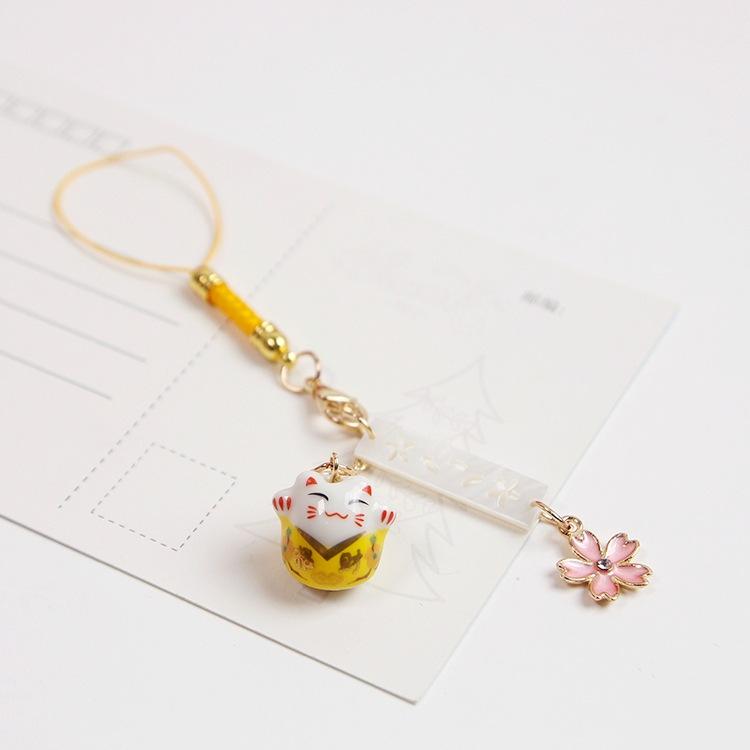 

Japanese Style Cute Lucky Cat Smart Phone Wrist Strap Lanyards Flower Cat Bell Mobile Phone Strap Rope Phone Charm Bag Pendant жёлтый