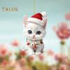 Cat Kitten Pendant with Hat Car Rearview Mirror Hanging Ornament Decor Acrylic Cartoon Car Interior Decoration Christmas Gift
