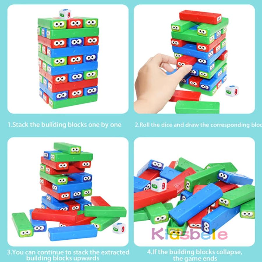 Montessori Stacking Tower Colorful Building Balance Block with Dice for 1-3 Players Family Party Game Interactive Birthday Gift