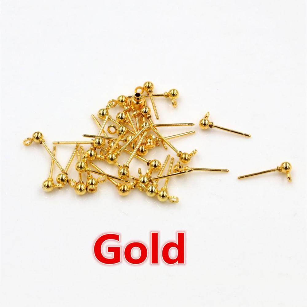 

50pcs/lot 3/4/5mm 6 Colors Pin Findings Stud Earring Basic Pins Stoppers Connector For DIY Jewelry Making Accessories Supplies 3mm золотой