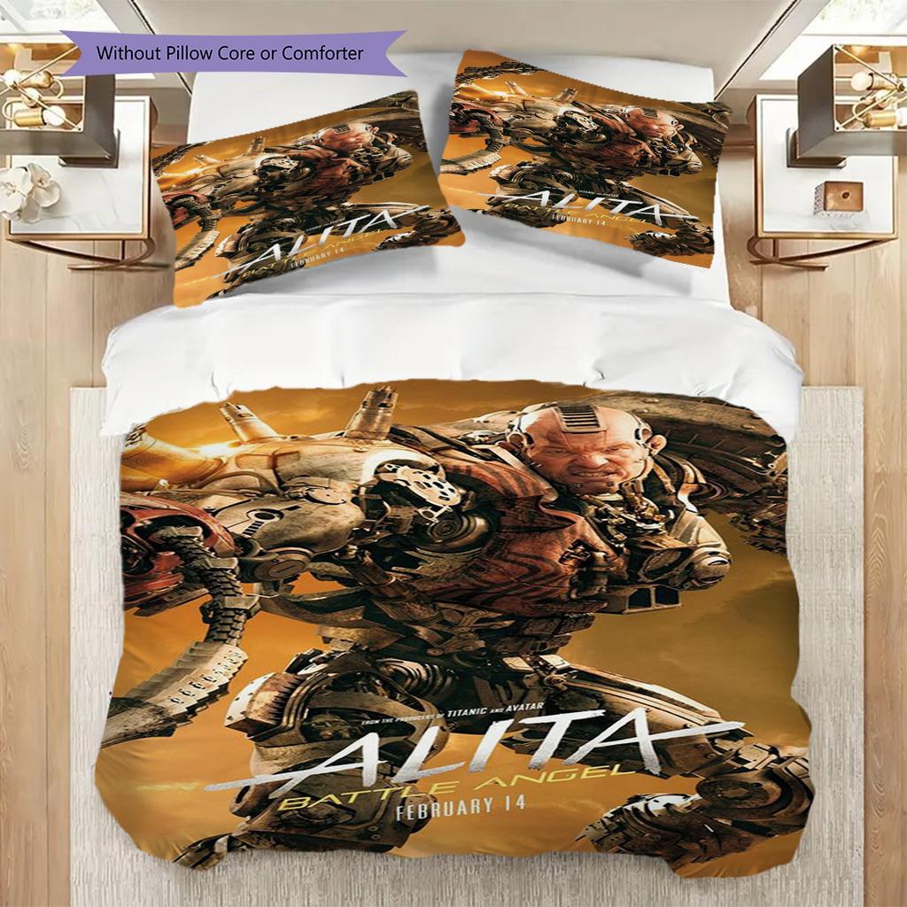 Future Warrior Alita Battle Angel Bedding (1 * duvet cover + 2 * pillowcase, without core) 2D Flat Soft and comfortable Christmas birthday gift