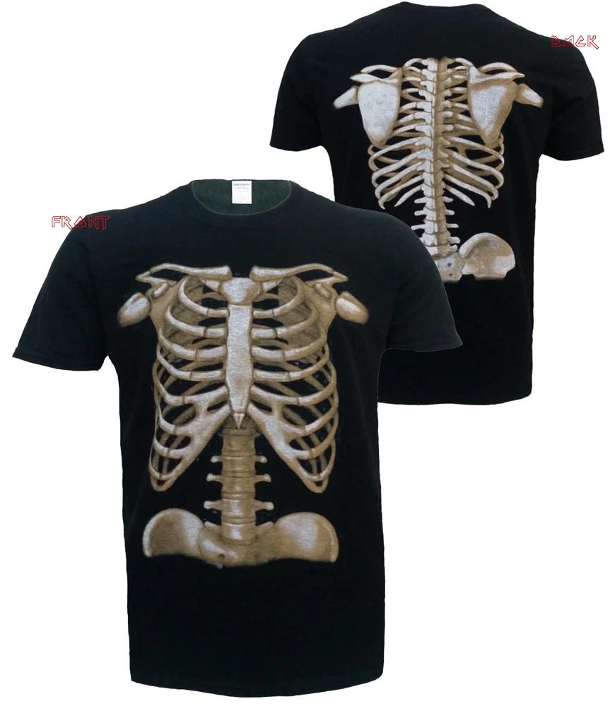 Skeleton Front and Back Front Print T Shirt Skull Halloween Goth Horror Top Tee S