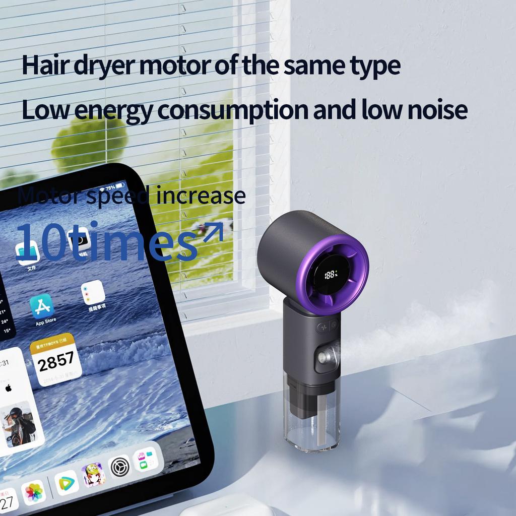 New Humidified High-speed Fan Without Pole Speed Regulation Digital Display Portable Handheld Turbocharged Spray Fan