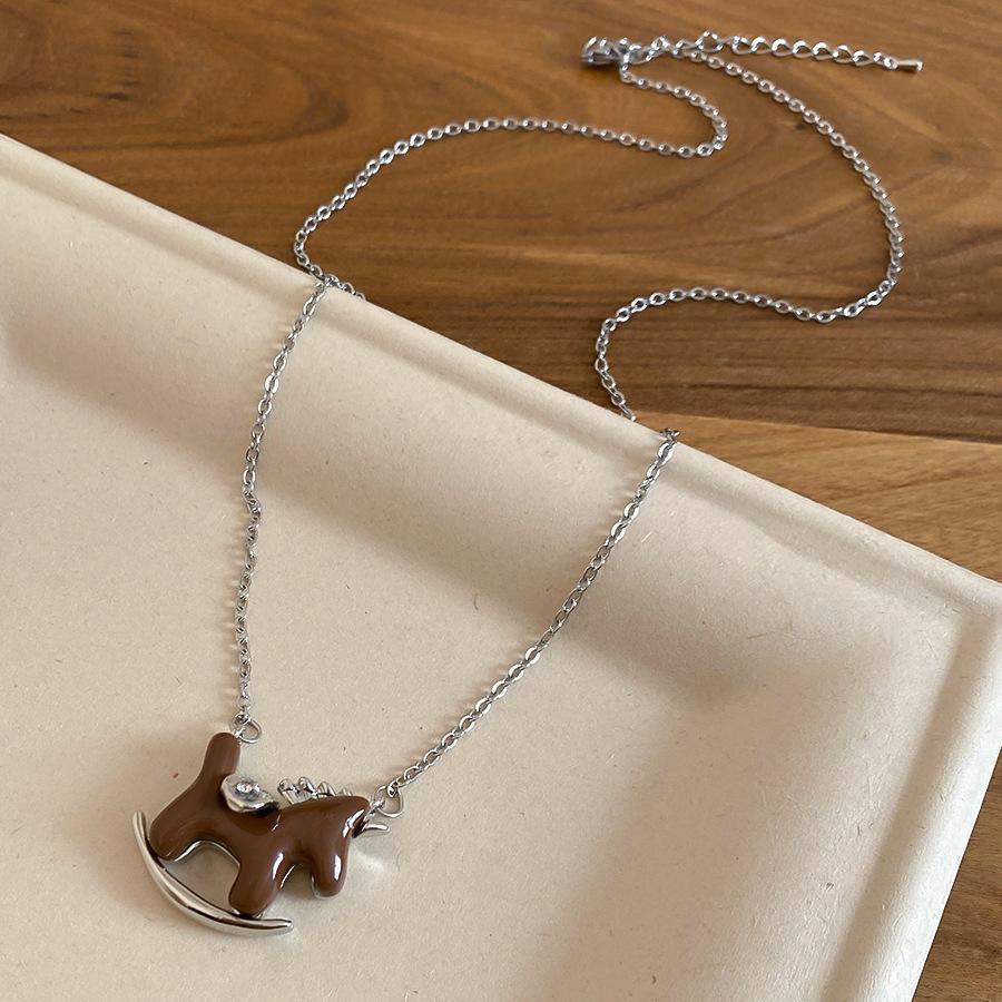 French simple zircon natal year pony pendant necklace accessories women's sweater chain necklace