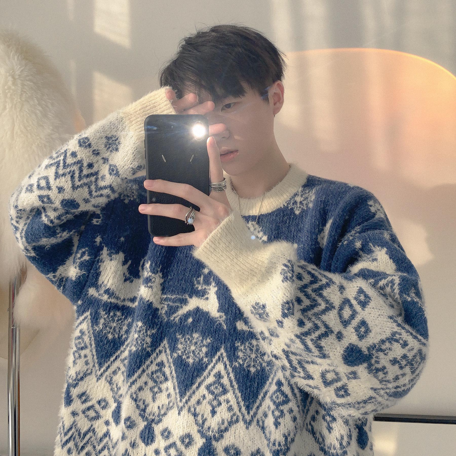 

Мужской рождественский свитер: Свободный, расслабленный стиль вязаный пуловер, модный свитер с круглым вырезом на осень/зиму, подходящий ко всему 2XL синий