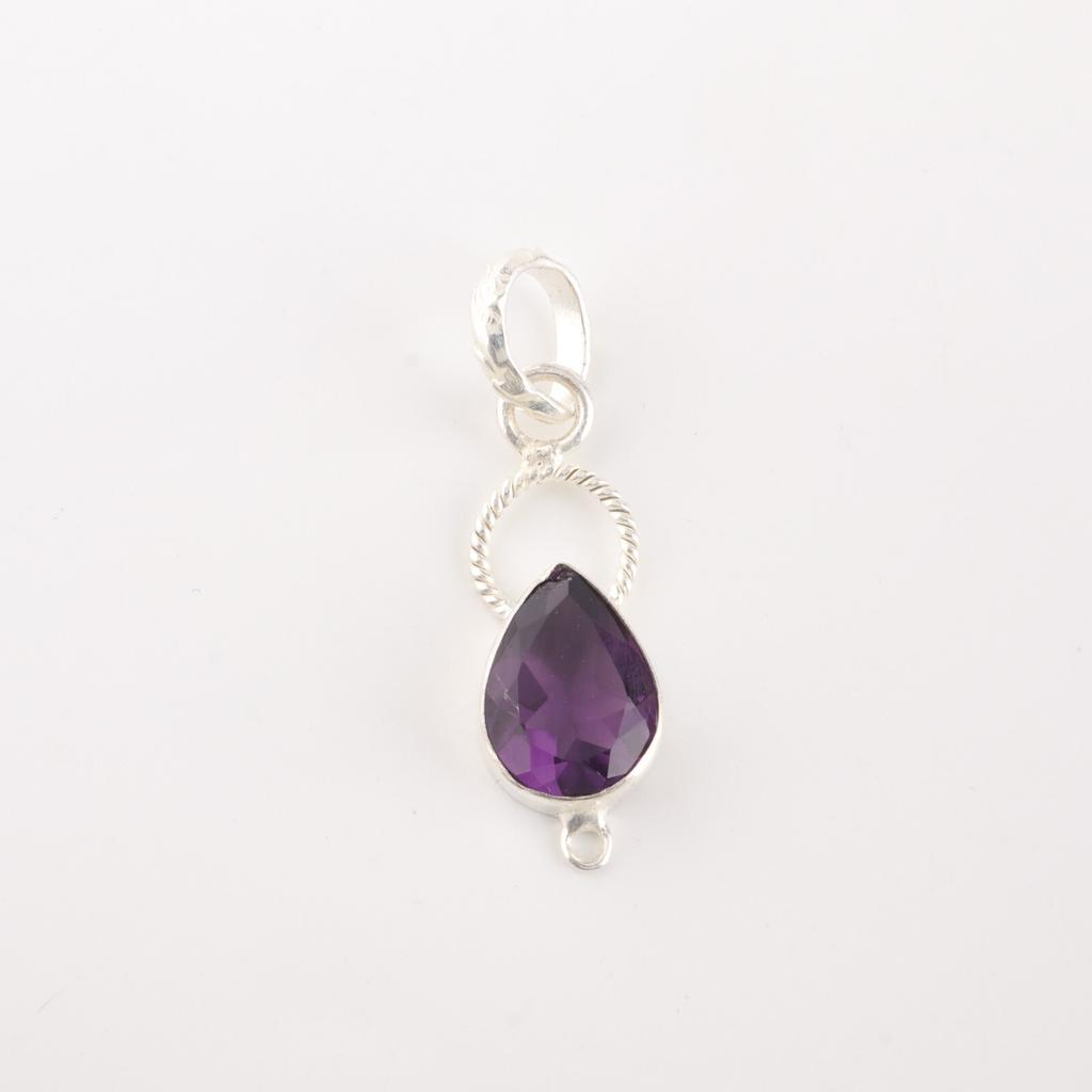 925 Sterling Silver Amethyst Teardrop Pendant Natural Gemstone Jewelry 1.40" PP-12-7