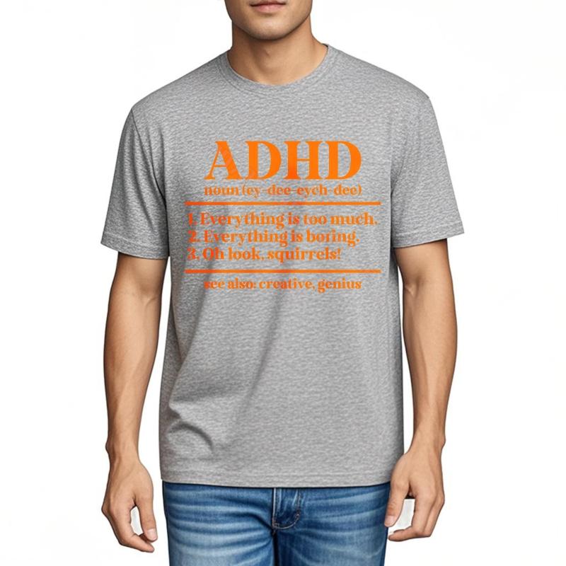 Unisex Tshirt Adult Relaxed Fit Tshirt Adhd Definition Printed On Shirt Casual Lightweight Tee Trendy Soft Cotton Teeshirt