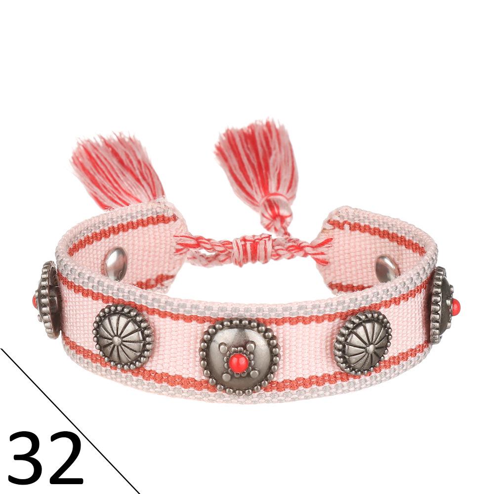 European Woven Bracelet with Metal Nail Buckle and Tassel for Women