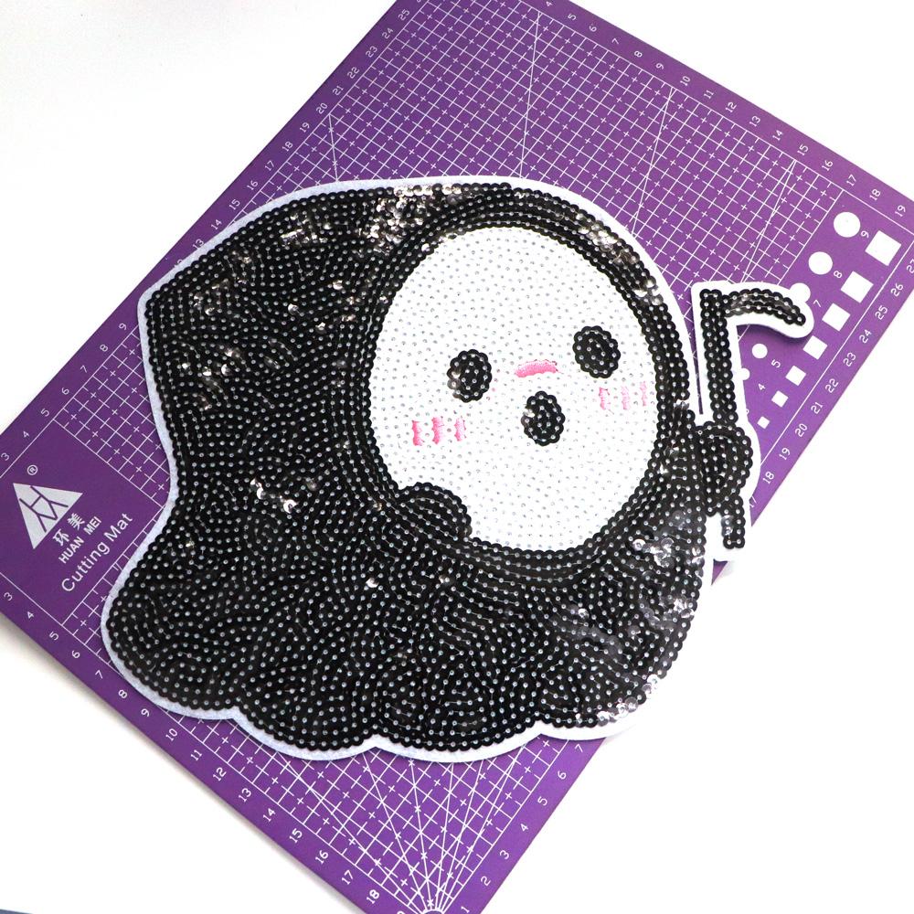 1pcs Sequin Halloween Ghost Embroidered Patches For Clothing Iron On Patches For Clothes DIY Fusible Patch
