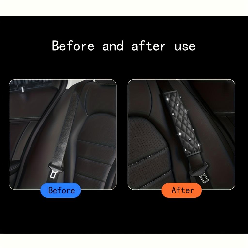Universal Fit PU Leather Diamond Stitched Car Seat Belt Shoulder Pad, Durable & Comfortable, Front Position, Stylish Design