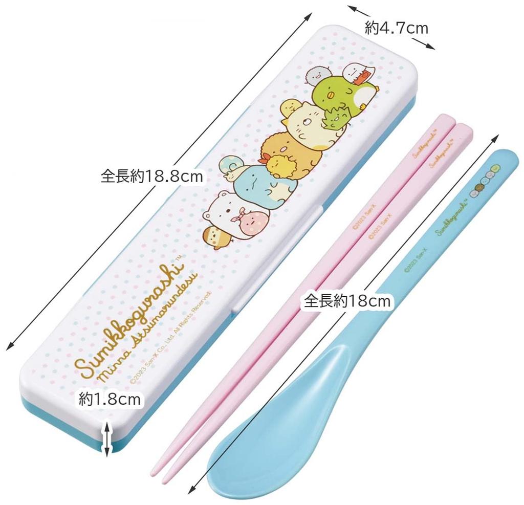 Skater Chopsticks and Spoon Combo Bento Adult Silent Silicone Made In Sumikkogurashi Set, 18cm, Antibacterial, Box, Size, Cushion, Japan,