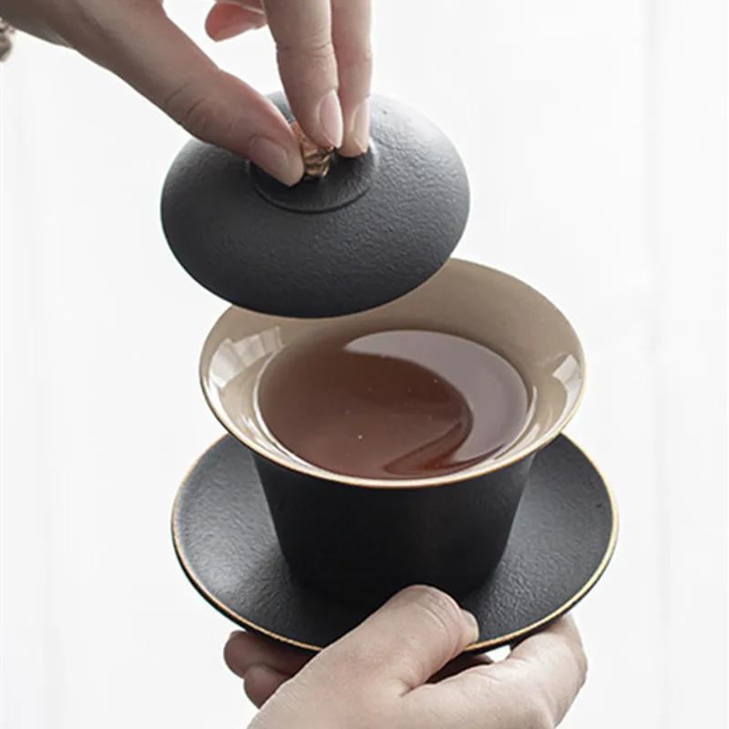 140ml Chinese Ceramic Tea Tureen Teacup Handmade Pottery Gaiwan Portable Tea Bowl Beauty Tea Infuser Travel Portable Teaware