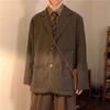 Unisex Japanese Retro Plaid Suit Jacket - Casual Spring/Autumn Vintage Style