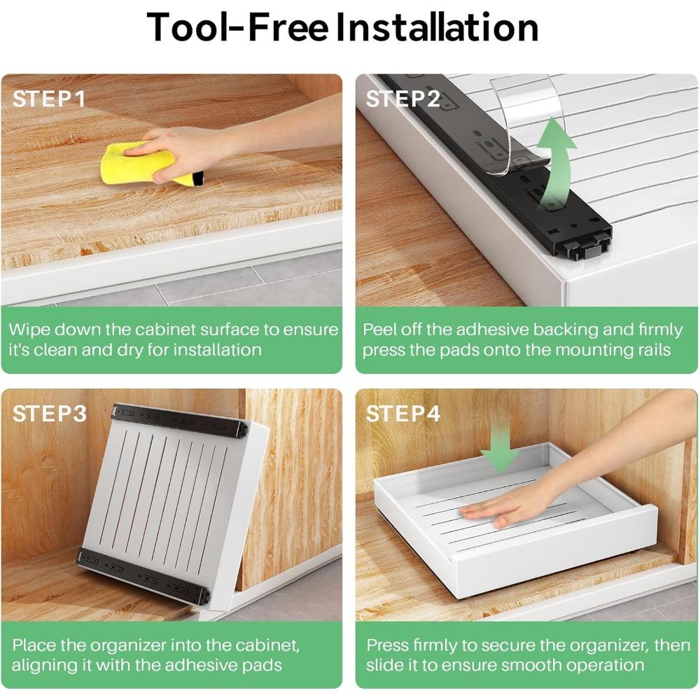 Pull Out Cabinet Organizer, 21"Deep, Slide Out Drawers for Kitchen Cabinets, Under Sink Organizers and Storage with Adhesive