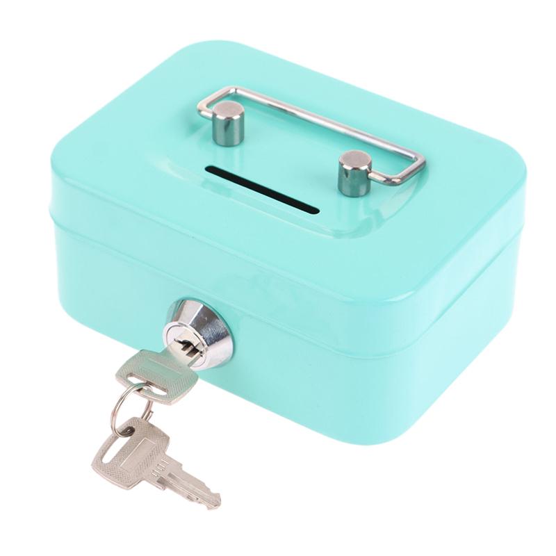 Money Safe Box Mini Cash Box Metal Key Money Bank Small Security Lock Box Portable Sturdy Lockable Coin Boxes