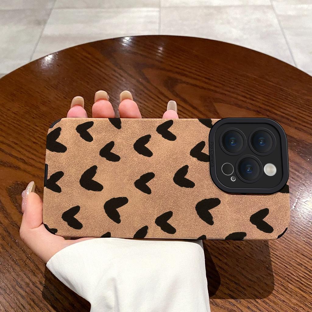 16 Pro Max Black Love Heart Silicone Leather Case For iPhone 13 14 15 11 12 Mini X XS XR SE 7 8 Plus Shockproof Matte Cover