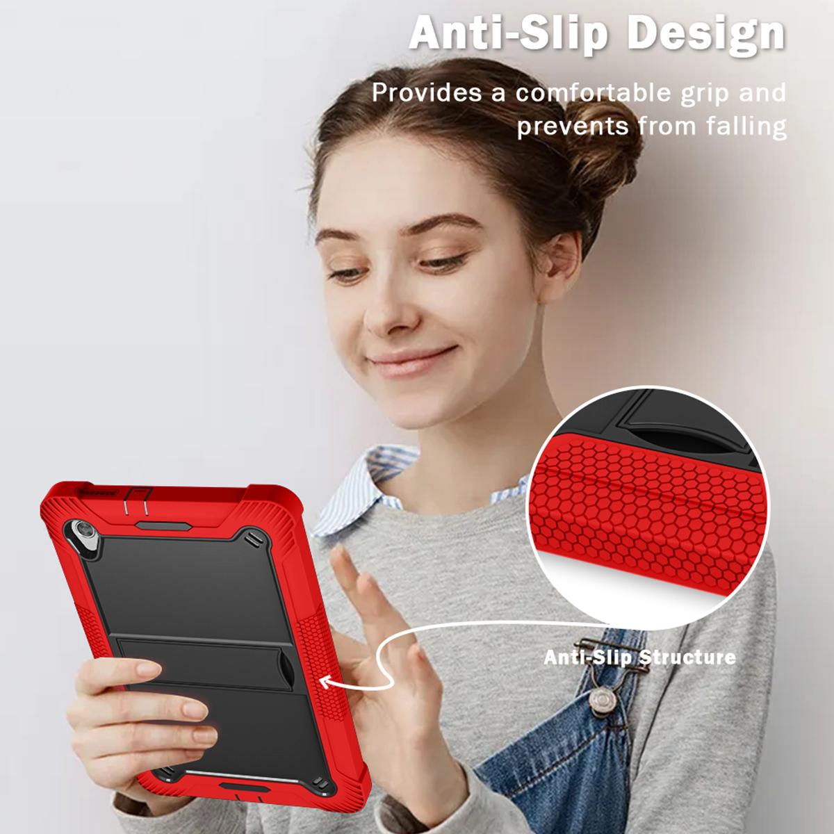 

For Lenovo Tab M10 HD Gen 2 TB-X306F/TB-X306X Tablet Protective Shell Kickstand Silicone+PC Cover Case Red+Black