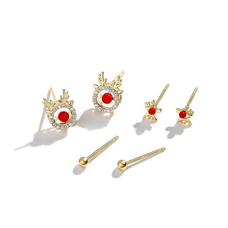 

Della 925 Silver Christmas Reindeer Stud Earrings Set: Cute, Stylish Autumn/Winter Design for Women