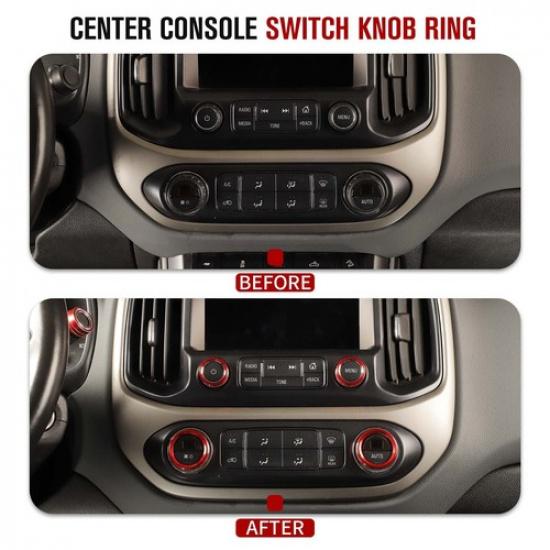 Red Center Console AC Switch Knob Cover Rings For Chevy ColoradoCanyon 14-23