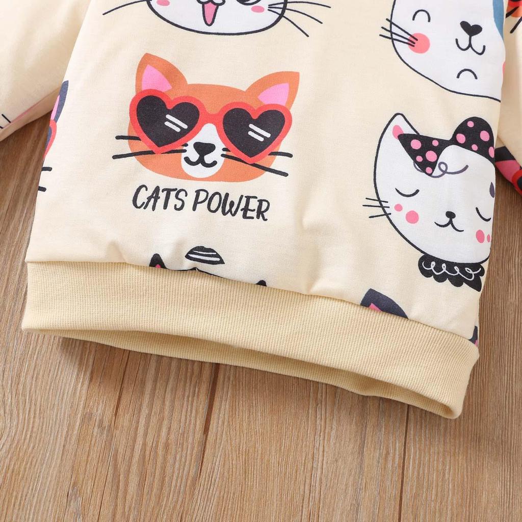 Girls' Cat Hooded Pullover and Pants Set - Spring/Autumn Fashion Two-Piece Outfit