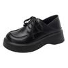 Damen Schwarz Echtes Leder Schnürung Höhenverstellbar Britischer Stil Loafer mit Plüschfutter und Dicker Sohle, 2023 Edition.