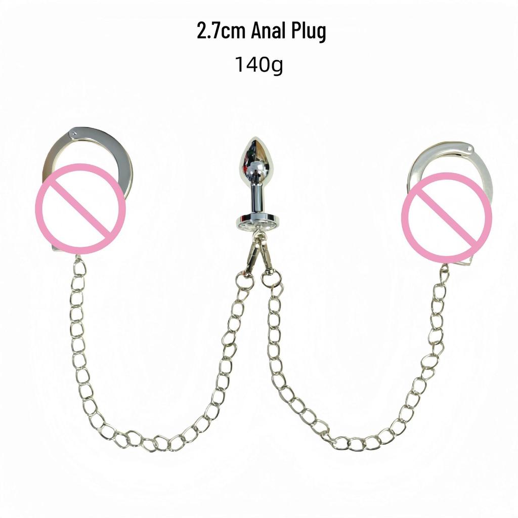 SM Lanț Metalic Erotic Cătușe & Dop Anal pentru Bărbați și Femei - Jucărie pentru Restricționare & Antrenament Anal