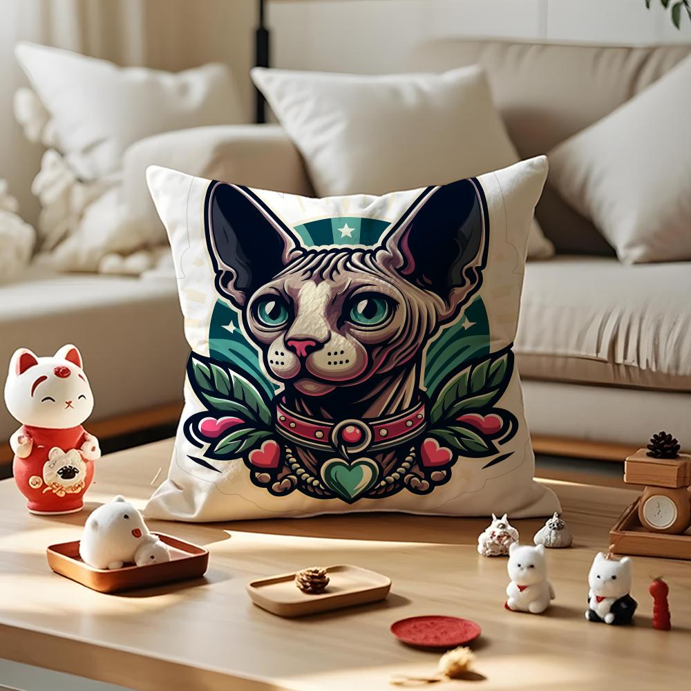 Sphynx Cat Cushion Cover Anti-dustmite Pillowcase Invisible Zipper Silky Short Plush Sofa Cushion Cover